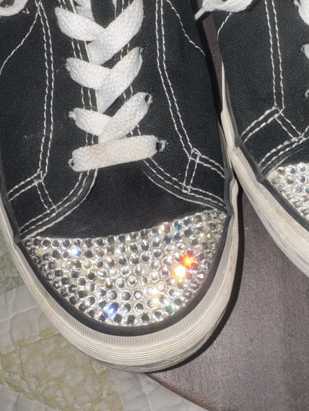 Custom Bling Converse Mommy & Me Set | Rhinestone Toe | Black Low Tops - Picture 2 of 11